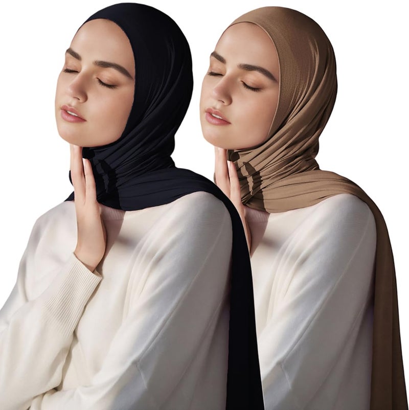 Harewom Muslim Hijab for Women Scarf Large Headscarves Soft Head Wraps Long Turban Headwraps Tie Stretch Hair Wraps Headbands 2 Pack - Image 1